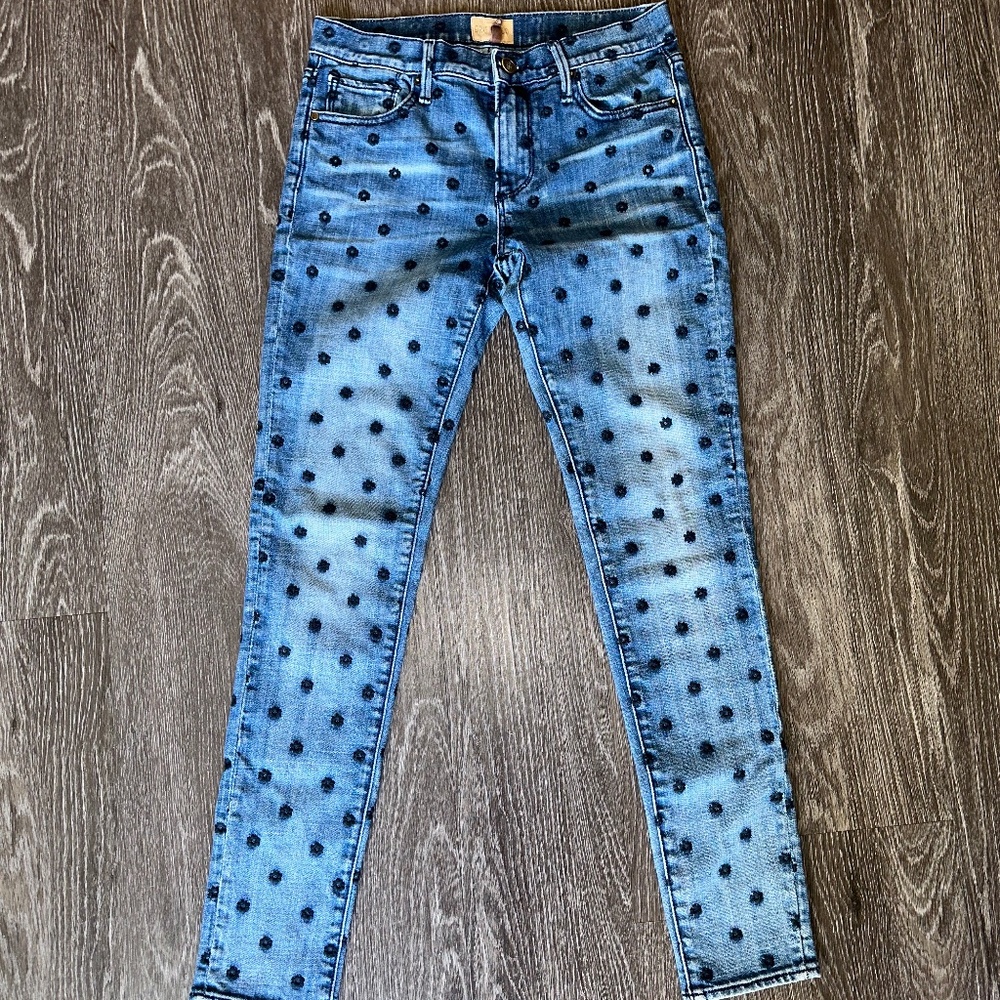 Driftwood Jackie Fit Dark Wash Navy Floral Embroidered Jeans Size 25
